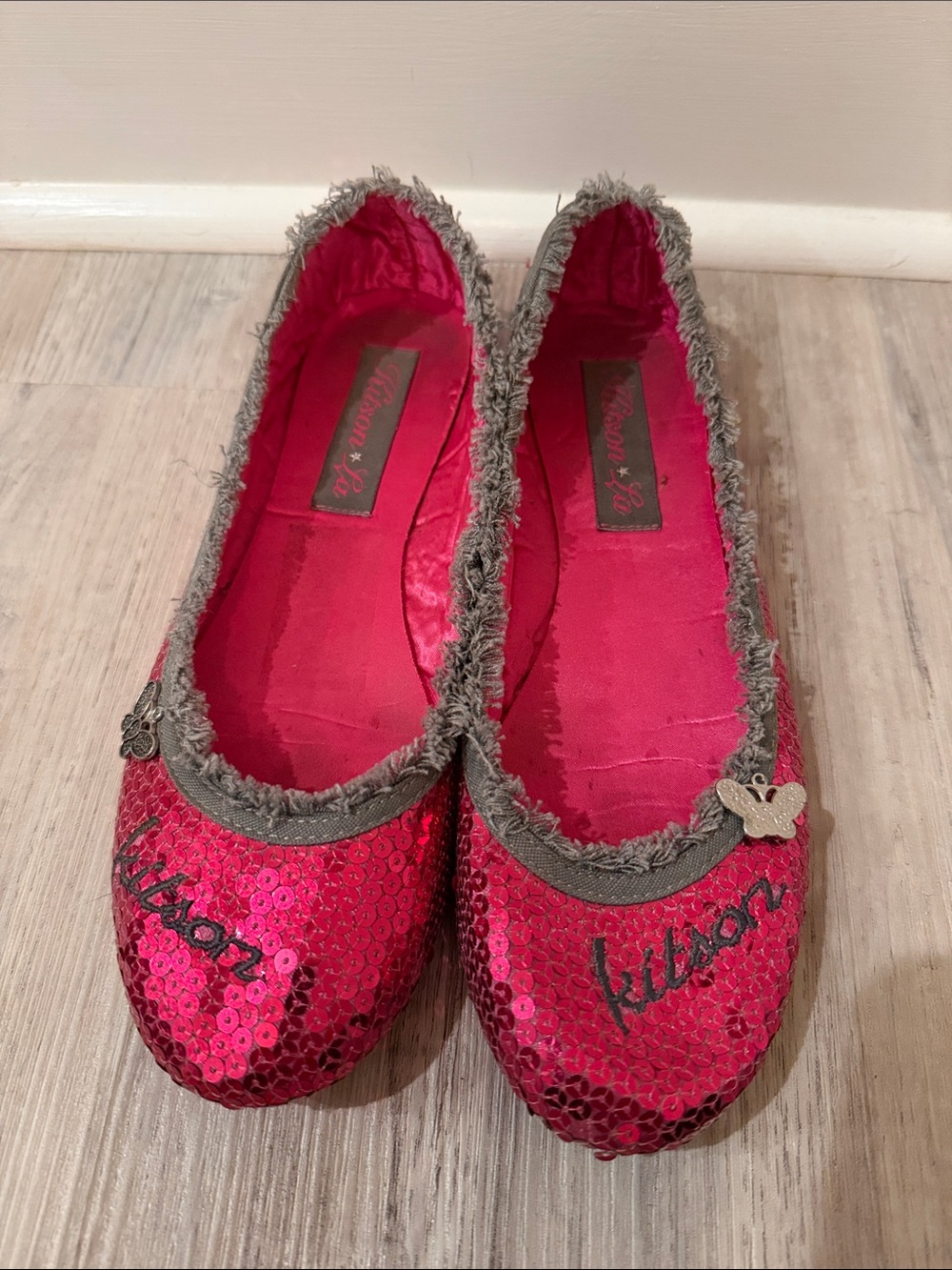 kitson Hot Pink Sequin Ballet Flats with Gray Trim